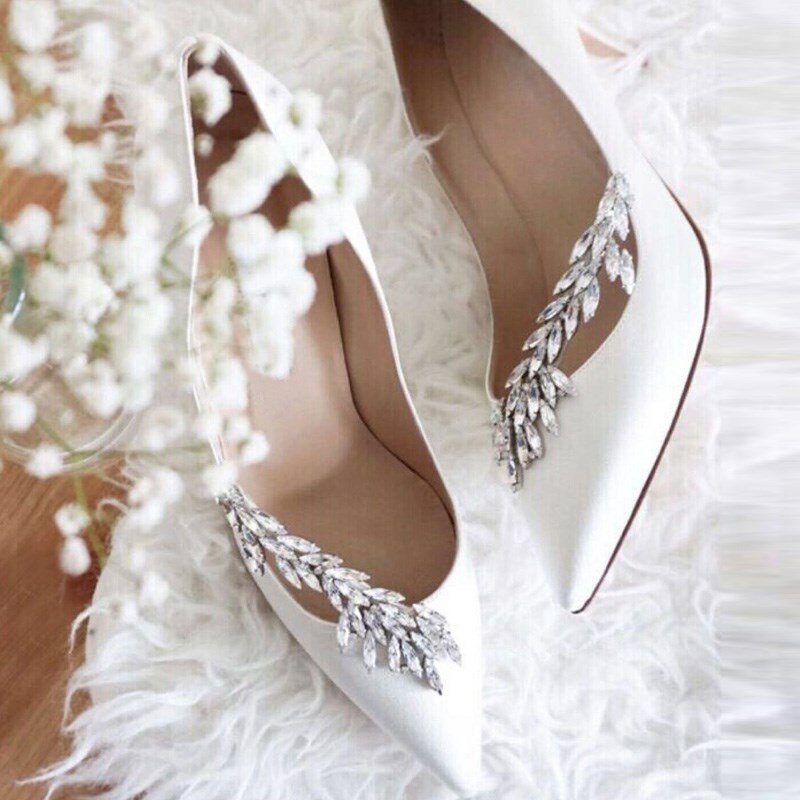 Wheatear-escarpins à bijoux pour femmes, chaussures à talons en soie cristal, chaussures de mariée narda, chaussures Sexy pour fêtes et mariages