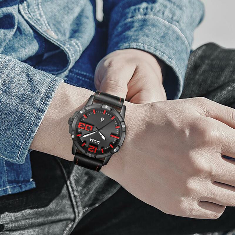 DOM-Reloj de pulsera deportivo para hombre, de cuarzo, de cuero, de negocios, resistente al agua, M-1218BL-1M5