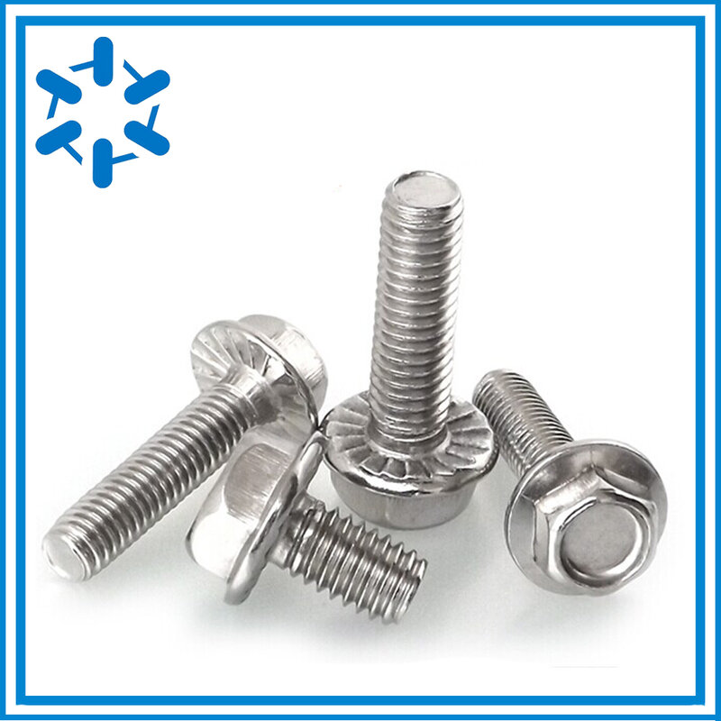 100pcs/lot DIN6921 Stainless steel hex flange bolt serrated flanged bolt M4*8/10/12/16/20