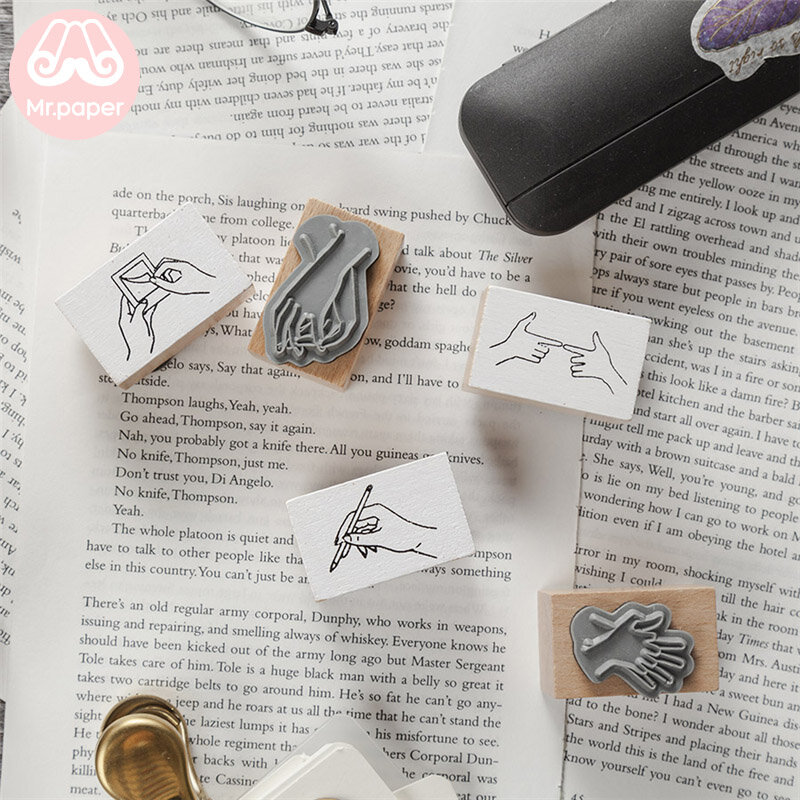 Mr Paper 15 diseños estilo minimalista bocetos sellos de goma madera para decoración de colección de recortes DIY Craft sellos de madera estándar
