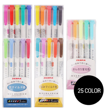 Zebra Mildliner-Juego de bolígrafos fluorescentes de doble punta, rotuladores de colores originales, Kawaii, WKT7, 5 unidades