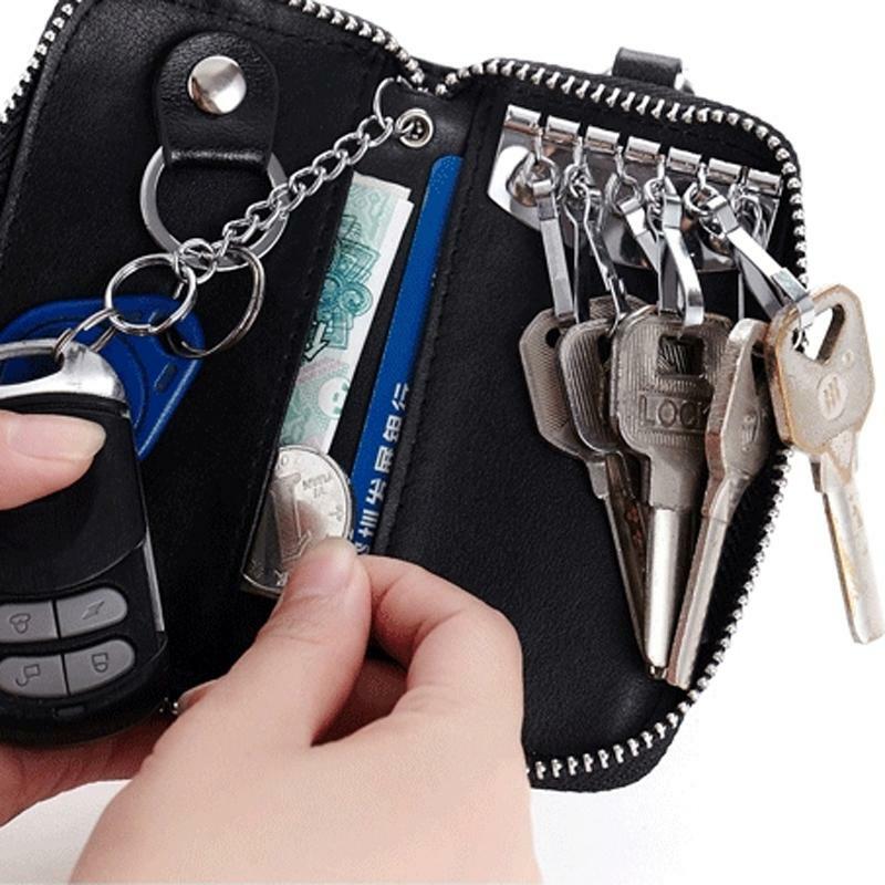 Porte-clé en cuir véritable pour hommes et femmes, organisateur multifonctionnel, portefeuille de femme de ménage, sacs pour clés de voiture