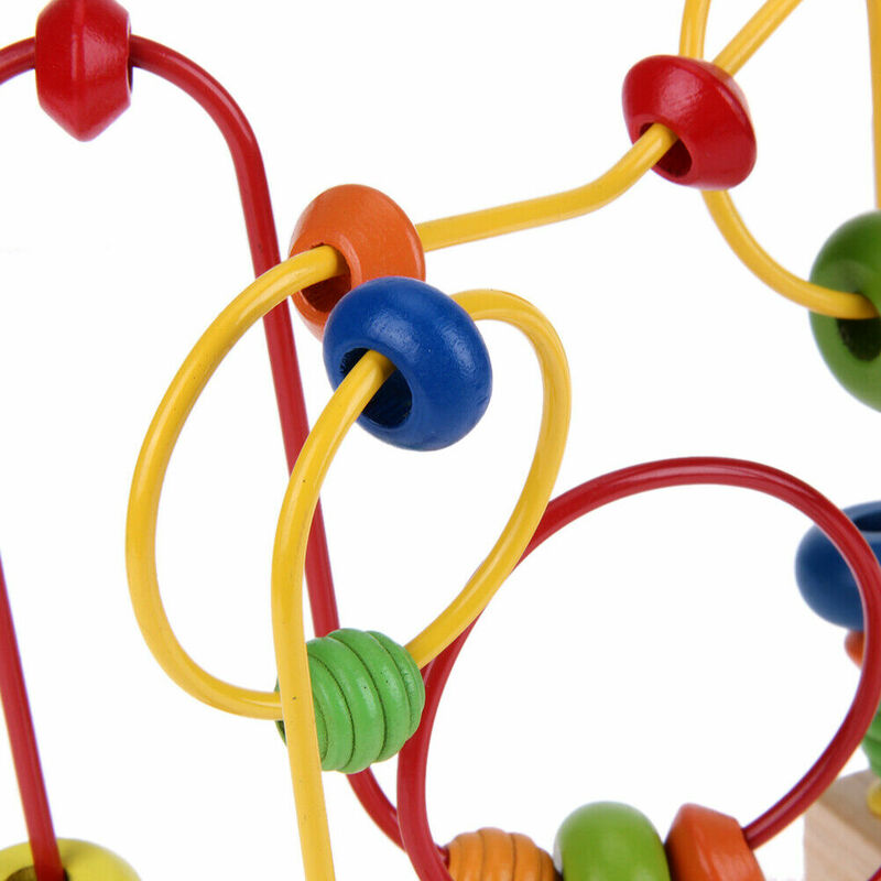 ของเล่นไม้เด็กของเล่นคณิตศาสตร์ที่มีสีสันมินิรอบลูกปัดลวดMazeการศึกษา