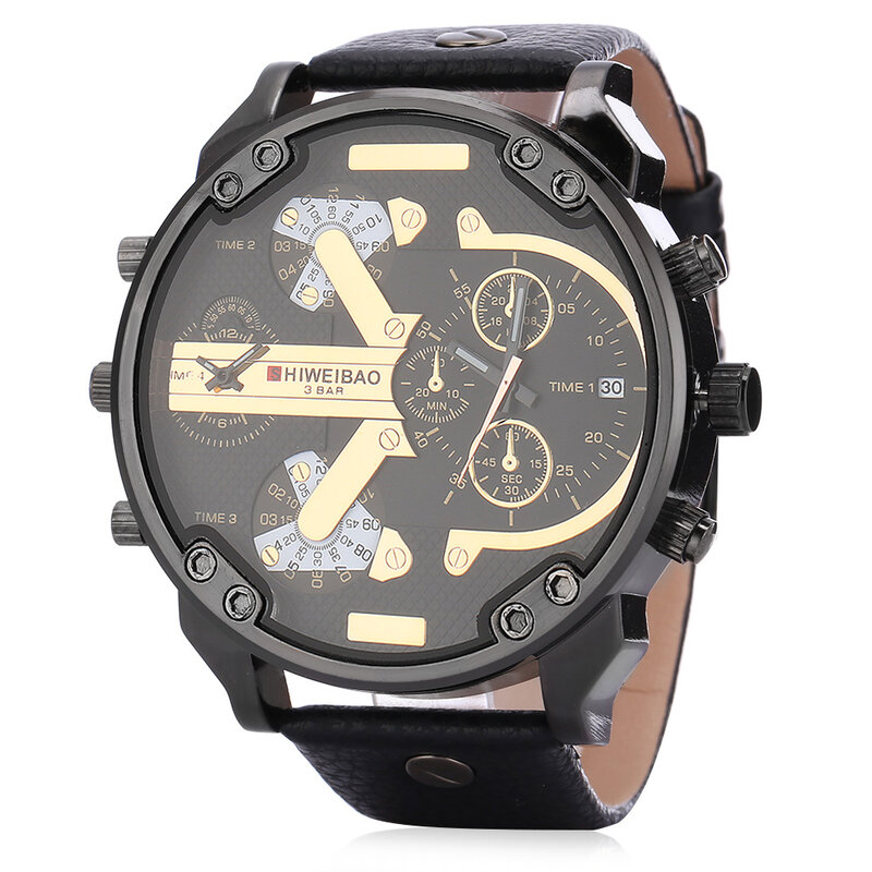 Montre-bracelet à Quartz pour homme, classique et Cool, grand boîtier, style militaire, double Date, horloge de sport