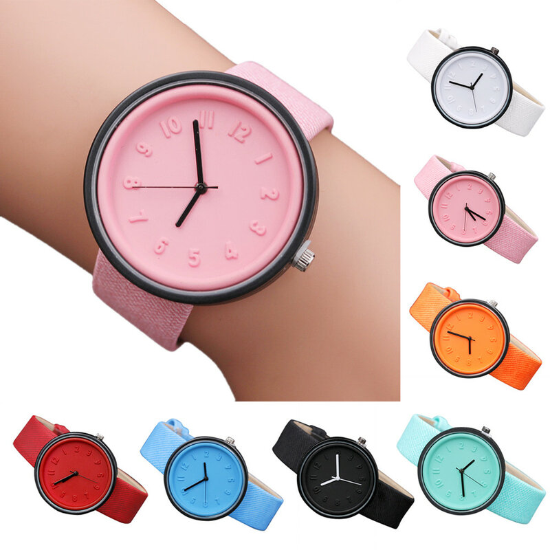 Mode unisexe montres femmes hommes Simple décontracté nombre montres toile sangle Quartz montre-bracelet mignon horloge pour les cadeaux féminins