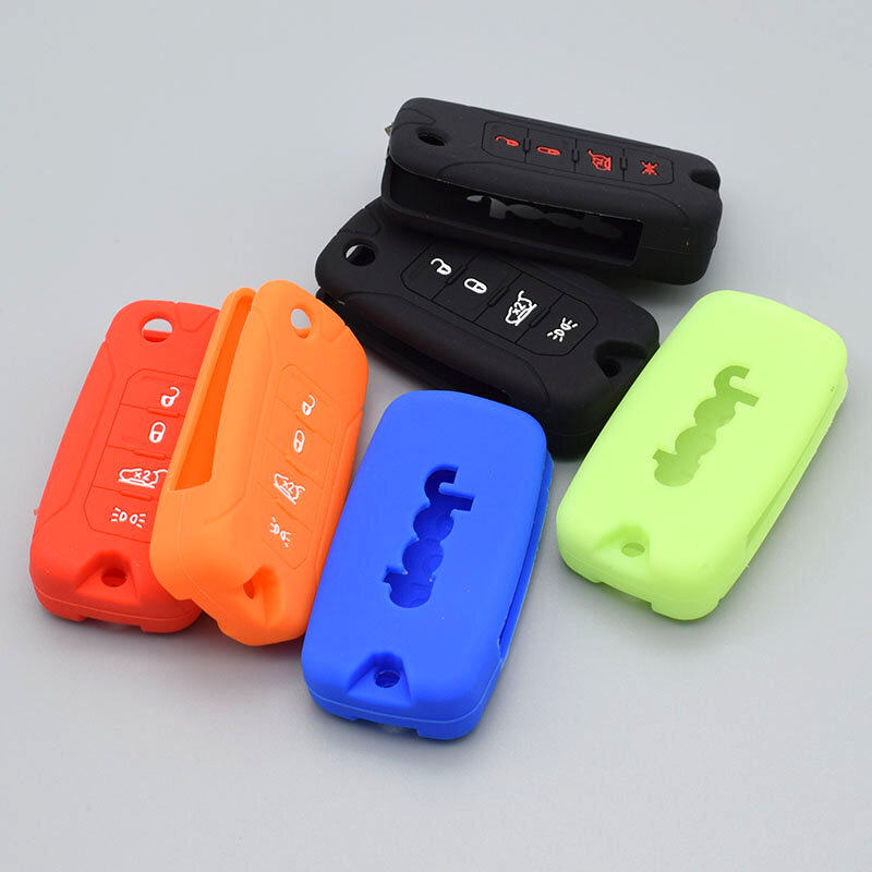 Silicone rubber car key FOB Case Cover for Jeep Renegade hard steel 2016 flip folding remote 4 button key protect shell