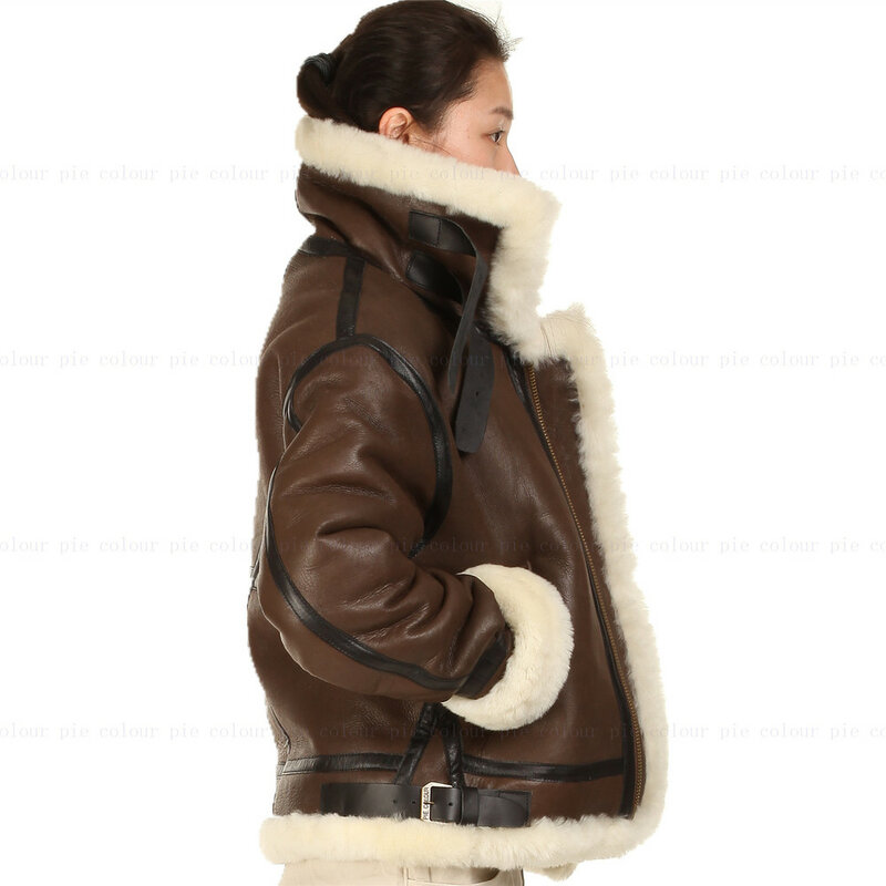 B3 shearling Leather jacket Bomber Fur pilot World II Flying aviation air military US Force The most warm Polar Coat Men Women