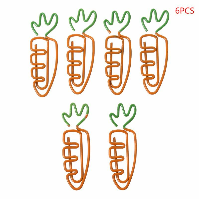 6pcs Creative Kawaii Carrot Shaped Metal Paper Clip Pin Bookmark Stationery School Office Supplies Decoration 10166