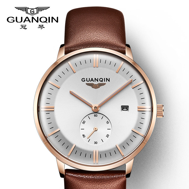 Guanqin novos relógios masculinos retro marca de luxo relógio de quartzo masculino relógios calendário luminoso pequeno segundo mão relogio masculino