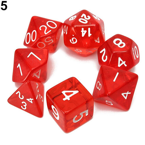 7Pcs/Set Various Sided Dice Role Playing Board Game Props Translucent Dice Set