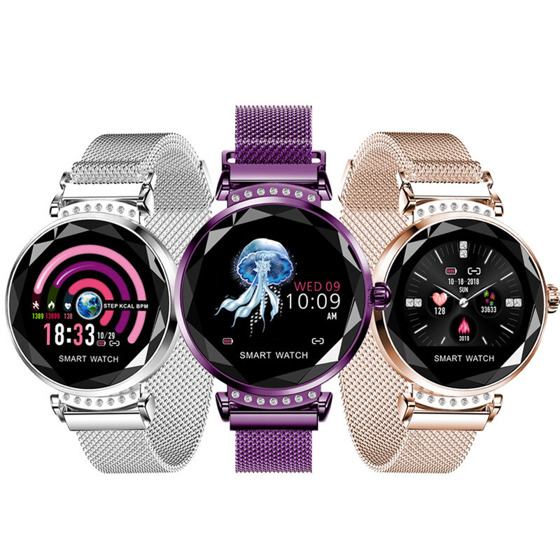 최신 패션 h2 스마트 시계 여성 3d 다이아몬드 유리 심박수 혈압 수면 모니터 최고의 선물 smartwatch