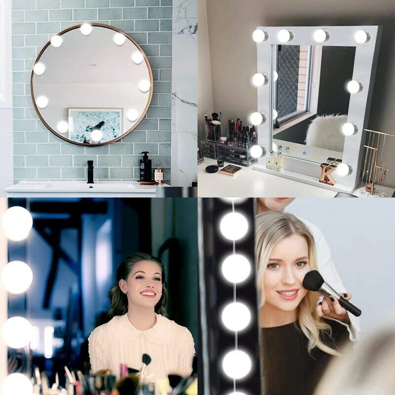 Luz de led para espelho de maquiagem, lâmpada regulável, controle de toque, 12v, padrão ue e eua, branca, iluminação legal para vestimenta