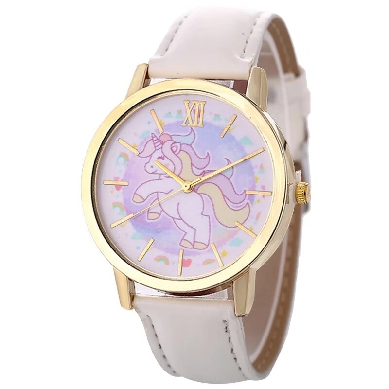 Relógio infantil de quartzo, relógio adorável da moda de unicórnio para meninas, presente para crianças