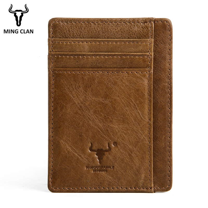 RFID – Mini porte-cartes de crédit fin pour hommes, petit étui portefeuille de marque intelligente en cuir véritable avec poche avant pour hommes, bourse de styliste