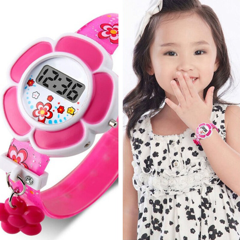 Relógios de pulso esportivo para meninos e meninas, relógio digital de silicone fofo de flor, desenho animado, princesa, led, presente para festa