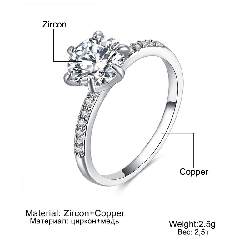 Kiss esposa clássico anel de noivado 6 garras design aaa branco zircão cúbico feminino casamento banda cz anéis jóias