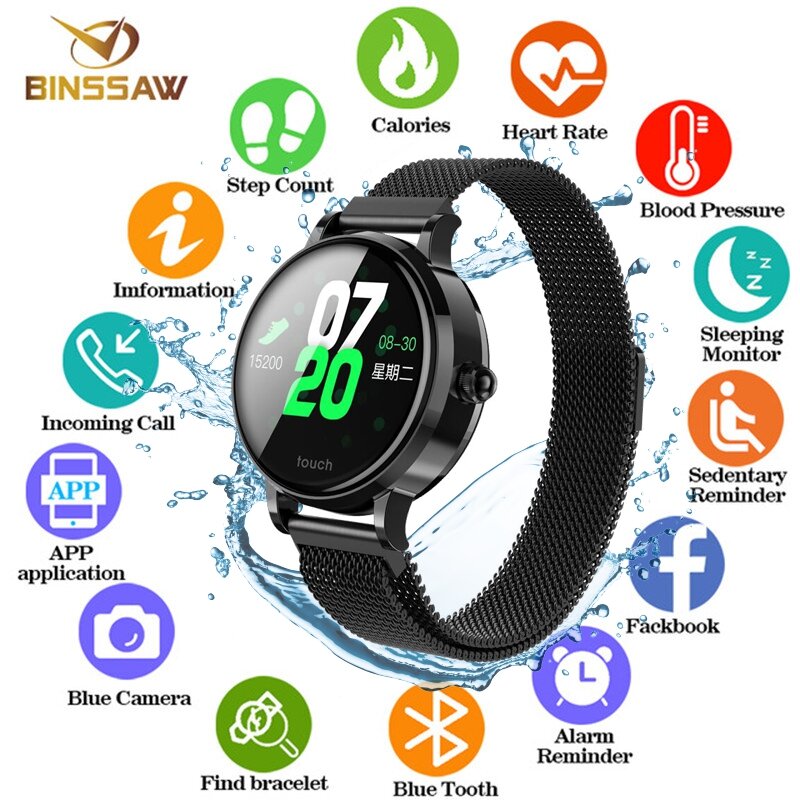 BINSSAW 2019 nueva pulsera inteligente con Monitor de ritmo cardíaco ECG de presión arterial IP68 rastreador de Fitness reloj inteligente Wrisatband + caja