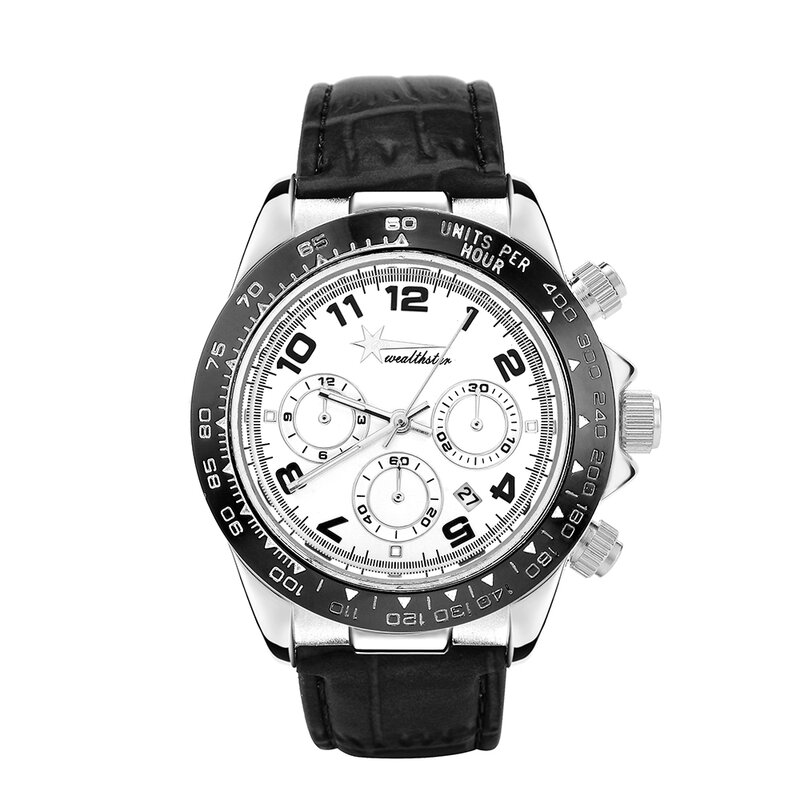 Relogio masculino wealthstar dos homens relógios de couro genuíno luxo marca militar relógios de pulso de quartzo