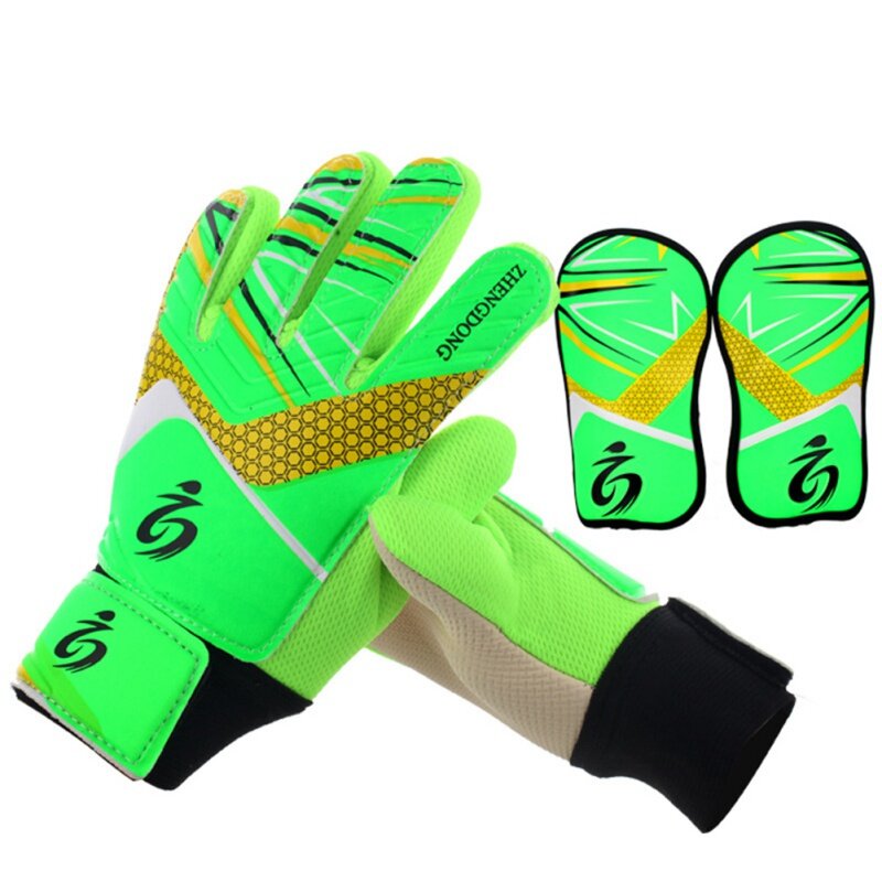 Kids Football Soccer Goalkeeper Anti-Slip Training Gloves Breathable Fitness Gloves with Leg Guard Protector Men's Sportswear