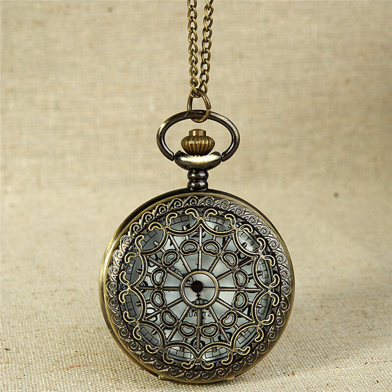 Antigua de moda hombres reloj tono bronce retro diseño de tela de araña colgante de cadena de los hombres bolsillo reloj montre homme