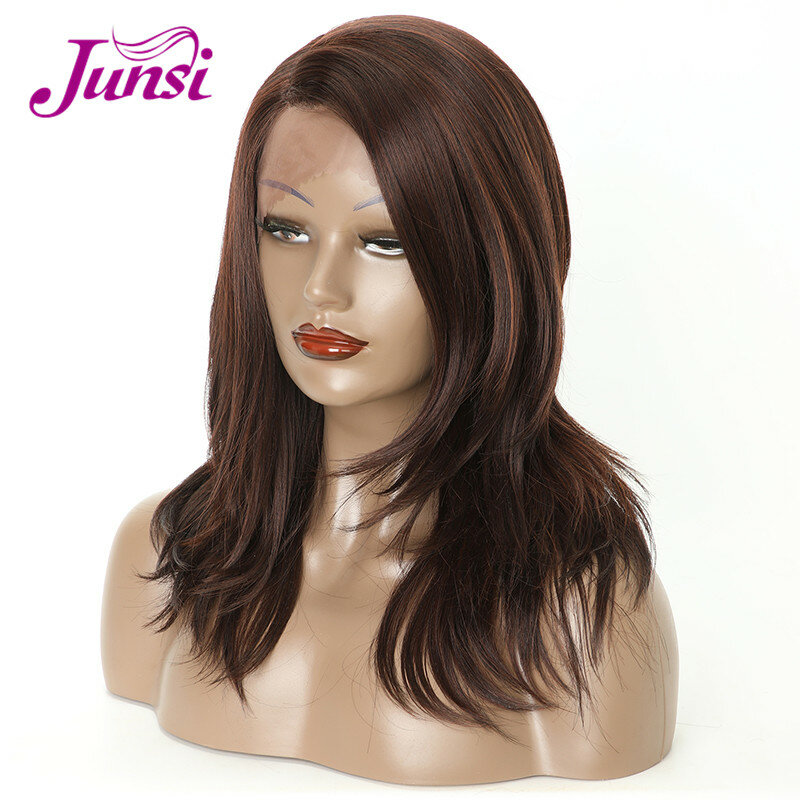 JUNSI-Peluca de cabello sintético resistente al calor para mujer, cabellera corta con malla frontal, color rojo vino, onda Natural