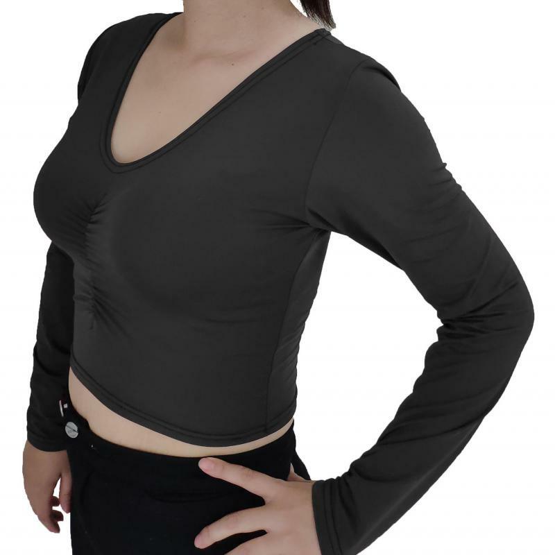2019 Для женщин летние V образным вырезом футболка с длинным рукавом Свободные пикантные feminina футболки женские короткий Стиль Топы