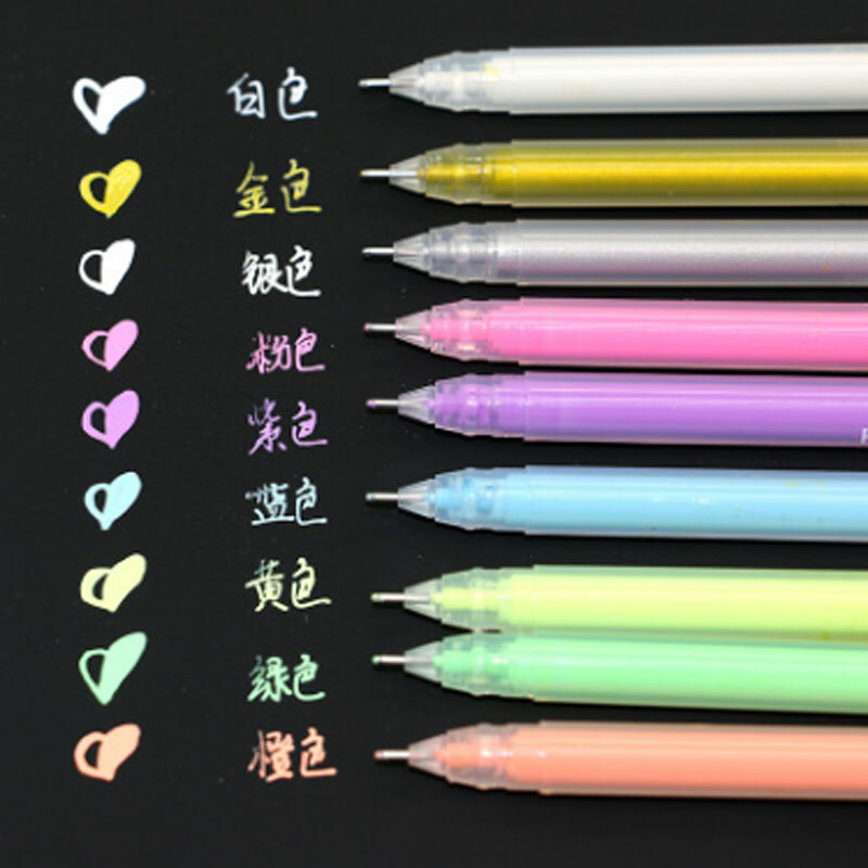 9 Stks/set Witte Inkt Kleur Gel Pen Briefpapier Kantoor Leren Leuke 0.6Mm Fotoalbum Scrapbooking Pen Unisex Pen Gift voor Kids