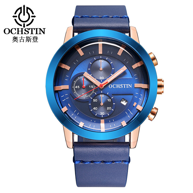 Sport Uhren Männer Luxus Marke Mode 2018 Wasserdichte Chronograph Quarz Armbanduhr Männlichen Leder Blau Uhr Relogio Masculino