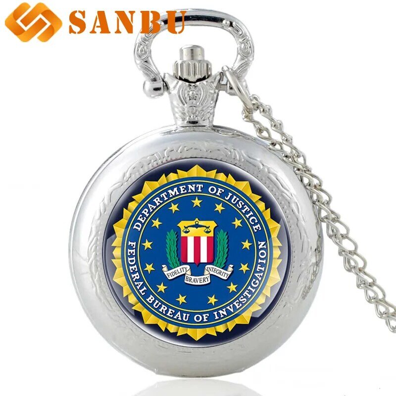 アンティークブロンズ米国司法省ガラスカボションクォーツ懐中時計