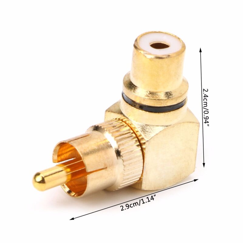 Conector de bronze rca de ângulo reto, conector macho para fêmea banhado a ouro 90 graus, adaptadores de conectores