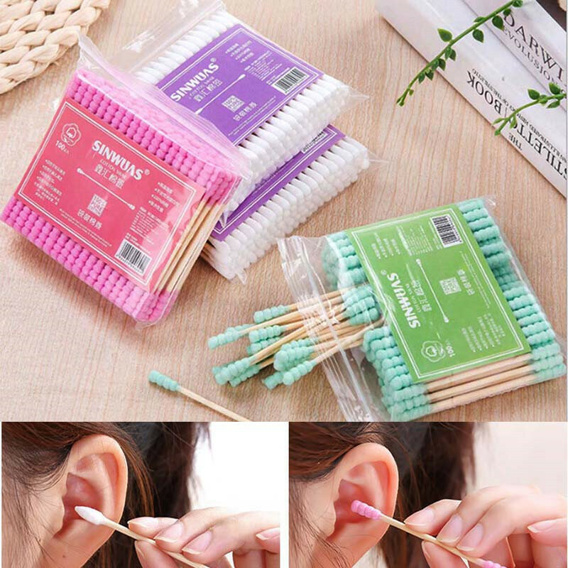 100 Pcs Double Head Cotton Swab Disposable Women Girls Makeup Cotton Buds Tip For Medical Wood Sticks Nose Ears Cleaning Tools