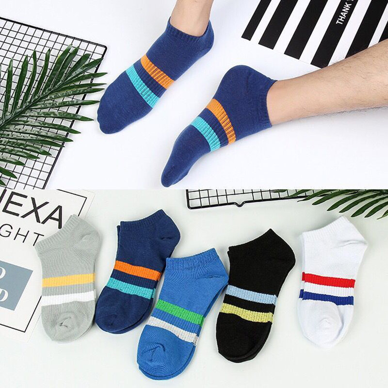 5 Pairs/lot Men Socks Cotton Fashion Casual Stripe Mouth Style Ankle Sock Summer Comfortable Breathable Deodorant Male Sock