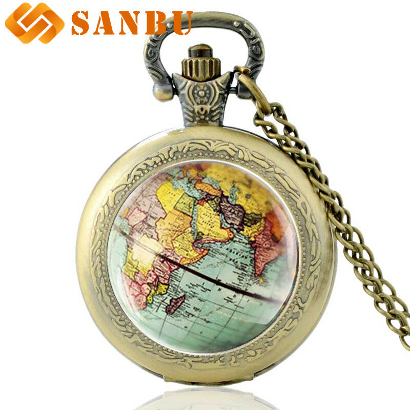 New Arrived  Globe Dome Necklace Pocket Watch Earth World Map Pendant Glass Chain Jewelry New York Map Handmade Necklace Clock
