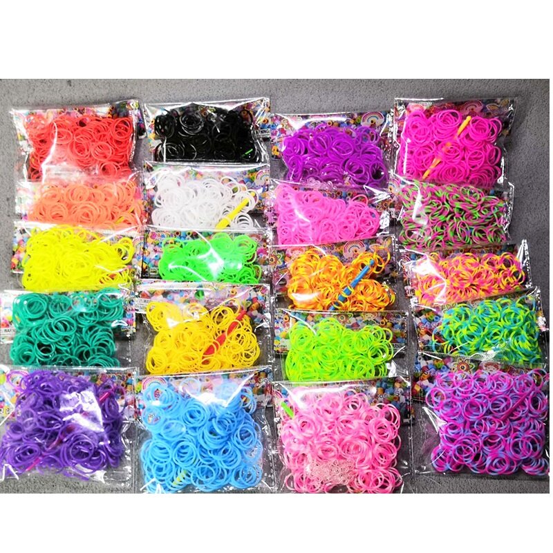 200pcs/bag Rainbow Elastic Rubber Band Black White for bracelet Ribbon Knitted Charms Refill Package