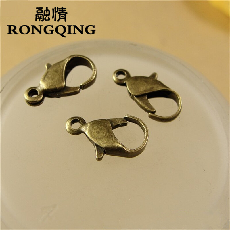 RONGQING 1000pcs / lot Bronze Decorative Pattern Jewelry Findings 12*6MM Lobster Clasps Hooks For Necklace Bracelet DIY