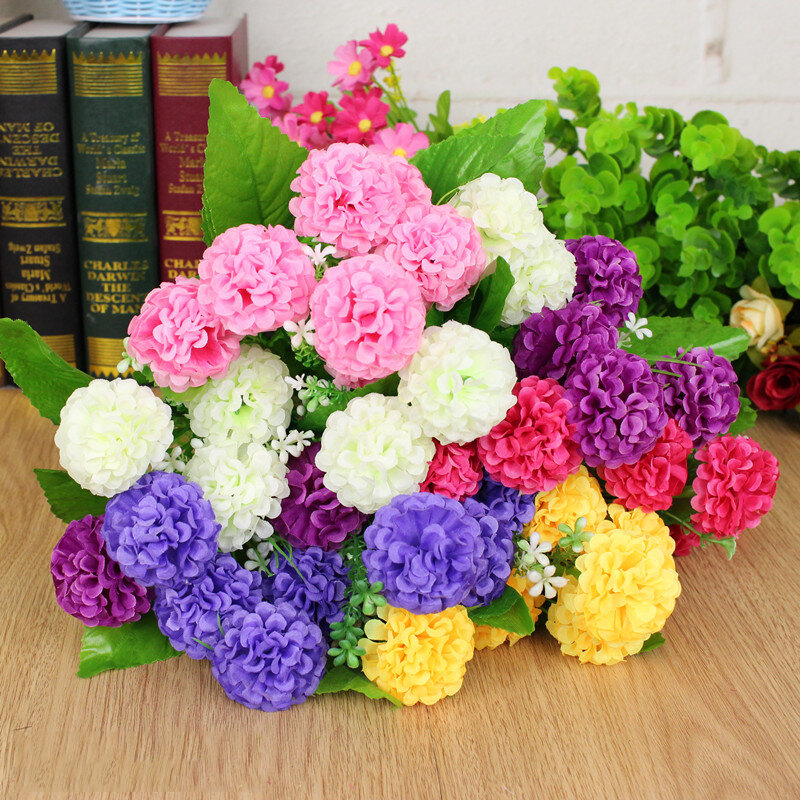 Novo venda quente falso flores multi-colorido belo fio de plástico 8 hydrangea artificial decoração de casa crisântemos perfumados