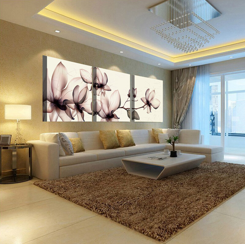 JHLJIAJUN-imágenes de orquídeas amarillas en la pared, lienzo para pared de salón, módulo de pintura, arte Mural, póster, 3 uds.