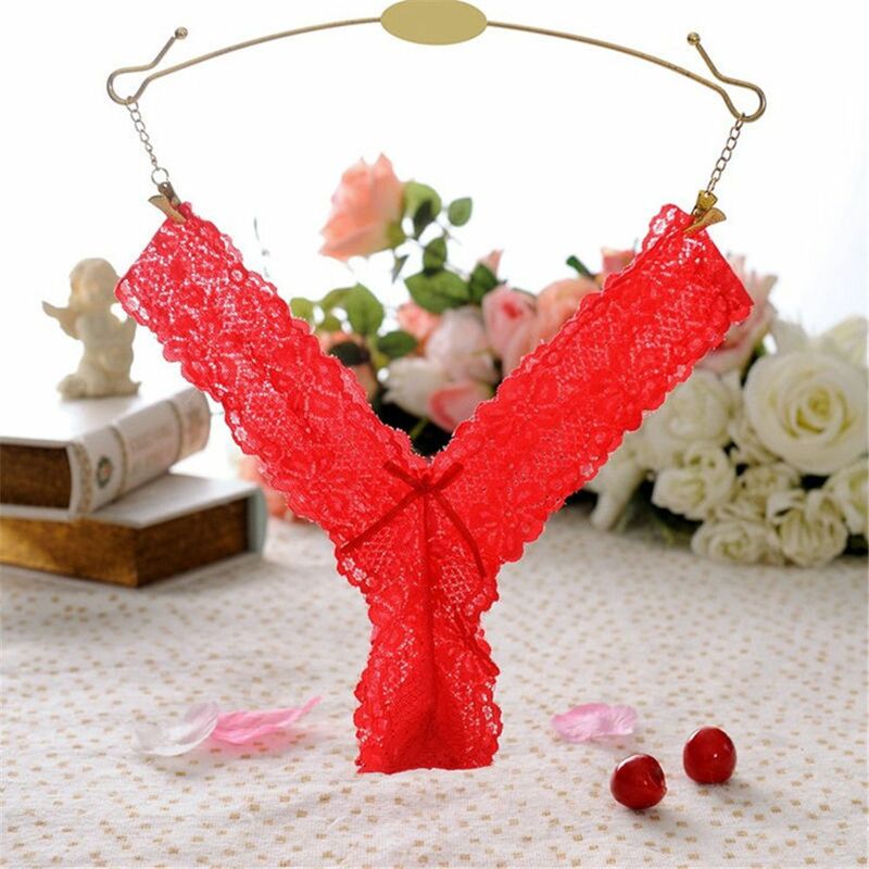 2021 NEW 1PC Sexy Women Ladies Lace V-String Briefs Panties Thongs G-string Lingerie Underwear Low-Rise Panties Black White Red