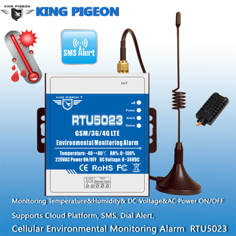 GSM 2G Alarm Kelembaban Suhu Kehilangan Daya Peringatan SMS Pemantauan Jarak Jauh DC Power Timer Laporkan Kontrol Aplikasi RTU5023