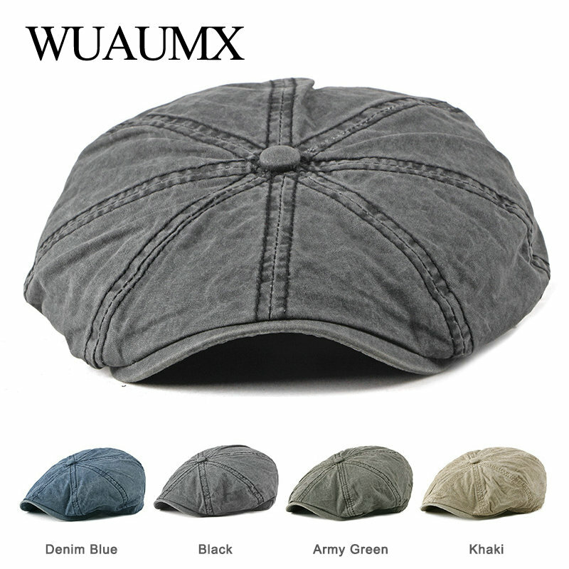 Wuaumx Casual Eight-blade Cap Octagonal Hats For Men Newsboy Caps Painters Hats Cotton Berets Herringbone Flat Caps gavroche