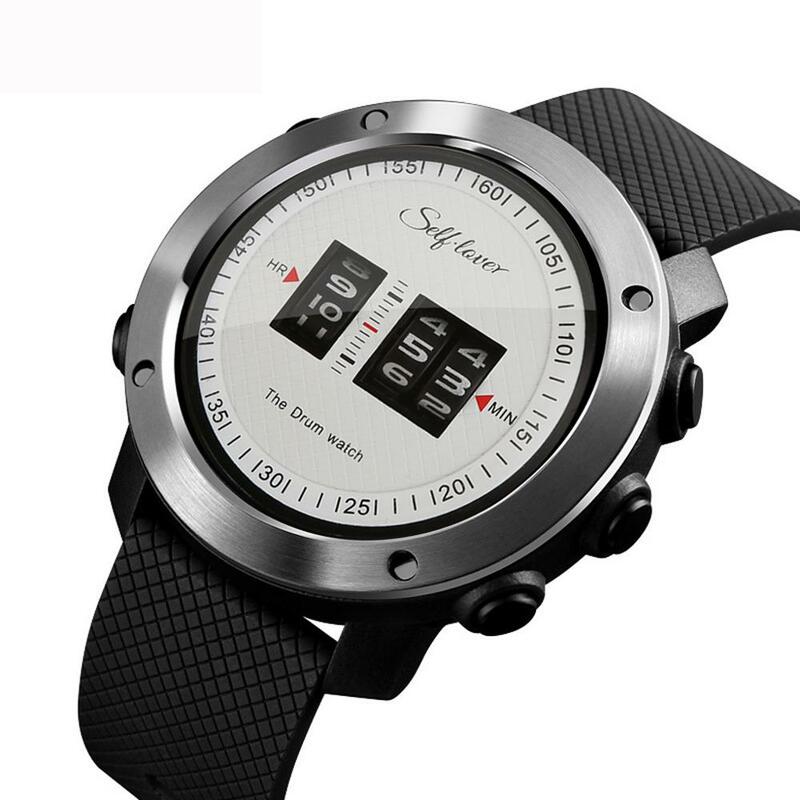 Mens Trommel Rolle Uhr Stunning Einzigartige Uhr Roll Zeit Gummi Strap Wasserdicht LCD Digital Armee Sport Gummi Uhren Relogio Q