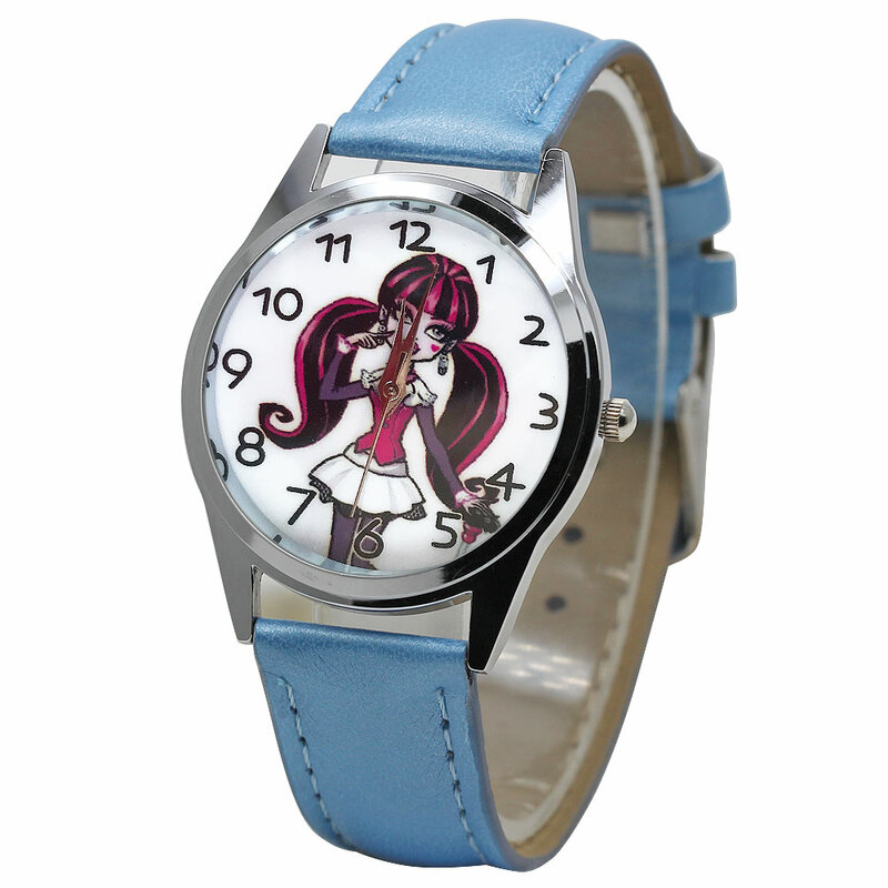 새로운 어린이 시계 애니메이션 만화 소녀 인쇄 소녀 패션 시계 소년 큰 다이얼 석영 가죽 스포츠 시계 선물
