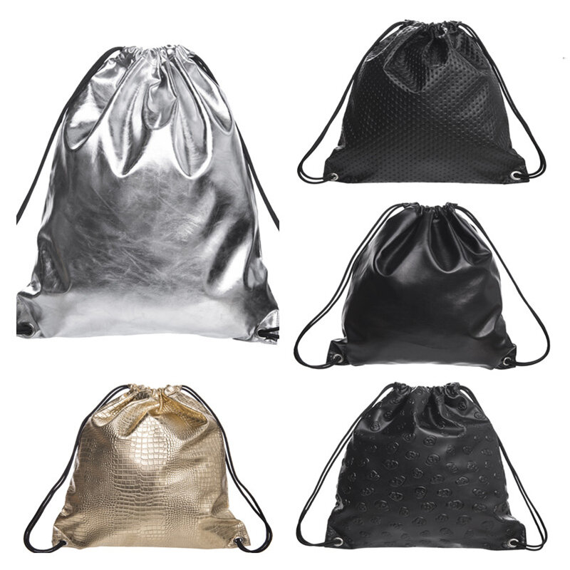 Geometrische PU Lederen Zachte Vrouwen Drawstring Bag Travelling 1Pcs Rugzakken Solid Luxury Fashion New Style Bags Large Space