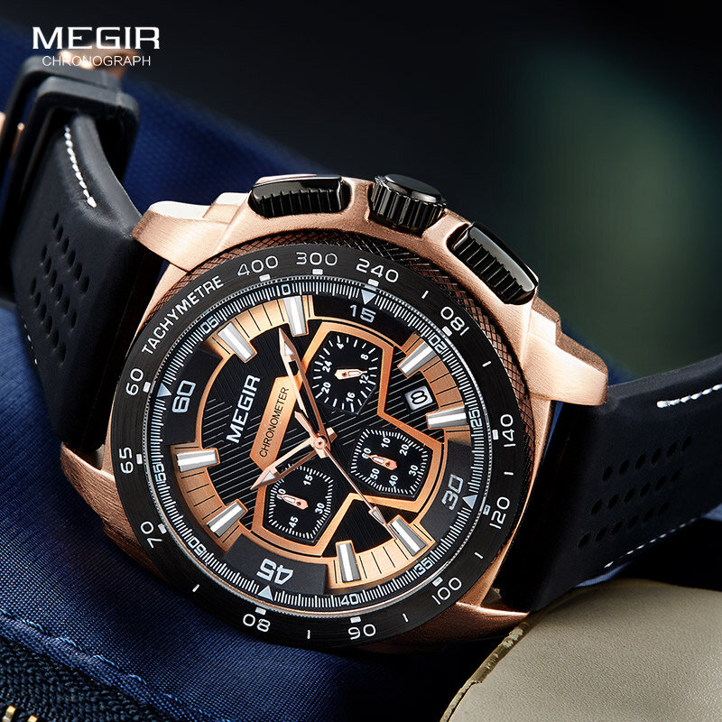Megir relógio esportivo masculino, fashion de silicone quartzo militar exército 2056