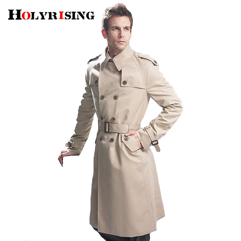 เสื้อฝนชายคู่คลาสสิก Double Breasted Mens Long Coat Mens เสื้อผ้าเสื้อแจ็คเก็ตยาวสไตล์อังกฤษ Overcoat S-6XL ขนาด