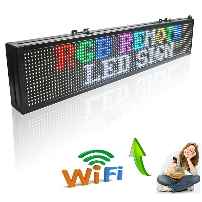 WiFi 40 Inci 7 Warna RGB SMD Tampilan LED Dalam Ruangan Papan Pesan Toko WiFi, Layar Tampilan Bergulir Dapat Diprogram Tanda Terbuka