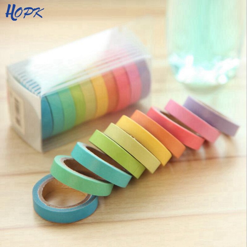 10 Warna Macarons Masking Tape Set Rainbow Dekorasi Washi Kaset untuk Scrapbooking Alat Tulis Stiker Kawaii Perlengkapan Sekolah