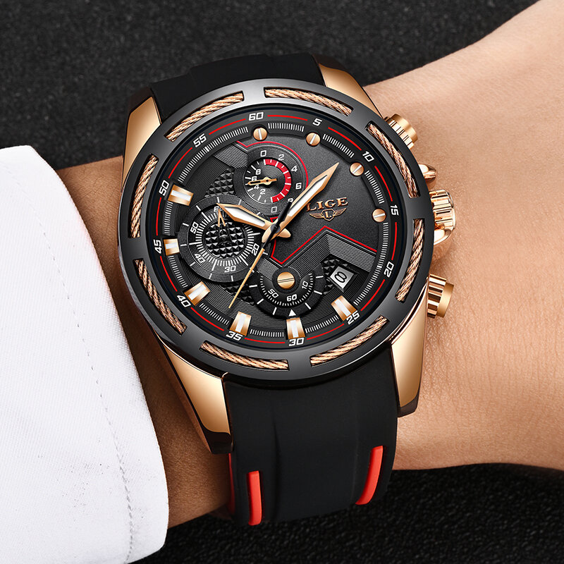 2019LIGE Novo Pulseira de Silicone À Prova D' Água Relógio de Quartzo Para Homens Relógios Top Marca de Luxo Moda Masculina Sport Watch Relogio masculino