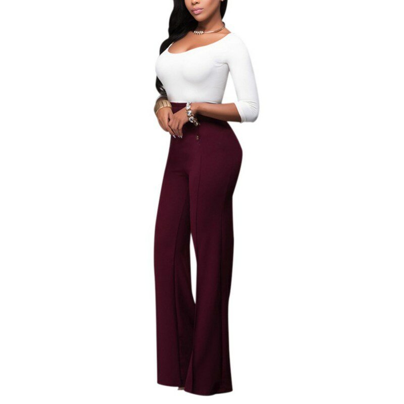 2020 pantalones elásticos informales para mujer pantalones elásticos de cintura alta decorativos botones sueltos rectos pantalones mujer