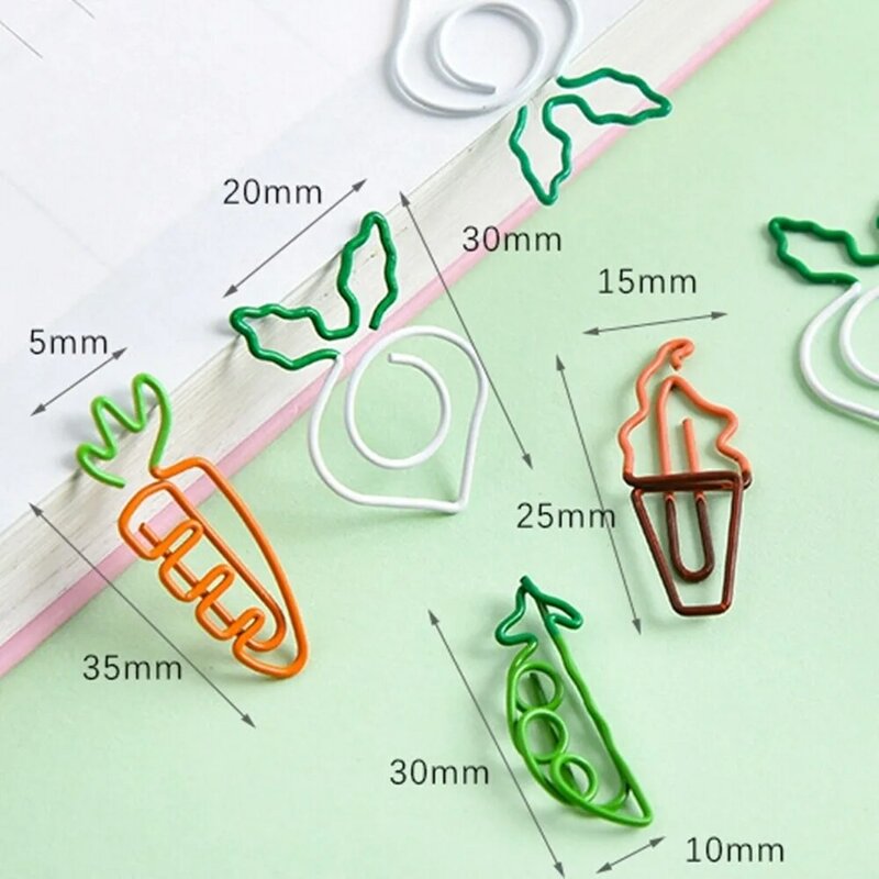 12 Pcs/lot Cute Fruit Carrot Shaped Metal Paper Clip Bookmark Stationery School Office Supply for bag Students' DIY tools